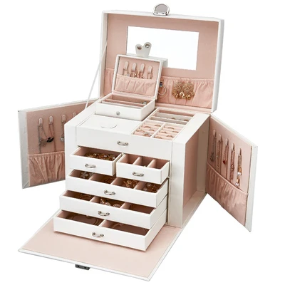 Custom Logo Luxury Large Capacity Jewelry Box Organizer with Travel Case PU Leather Necklace Ring Earring Jewellery Storage Case
Custom Logo Luxury Large Capacity Jewelry Box Organizer with Travel Case PU Leather Necklace Ring Earring Jewellery Storage Case