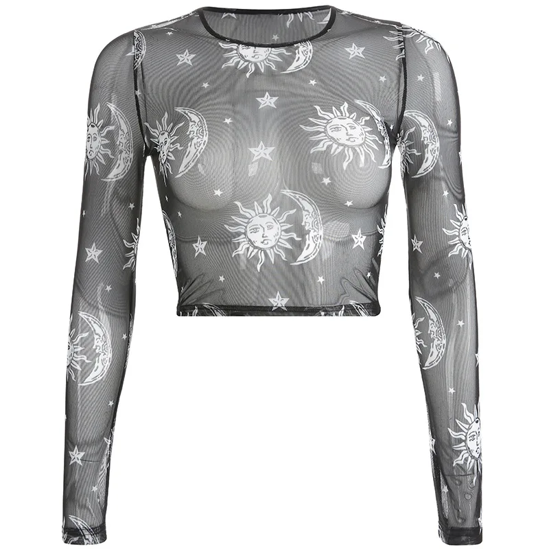 Printed Transparent Mesh Sexy T Shirt Ladies Trendy Slim O Neck Long Sleeved Shirt High Waist Bottoming Casual Womens Top
Printed Transparent Mesh Sexy T Shirt Ladies Trendy Slim O Neck Long Sleeved Shirt High Waist Bottoming Casual Womens Top