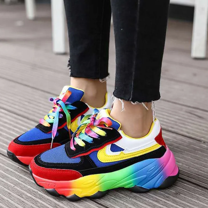 New Arrivals Thick Sole Multi Color Old Dad Fashion Sneakers Lace Up Rainbow Platform Mesh Casual Sport Running Shoes Women
New Arrivals Thick Sole Multi Color Old Dad Fashion Sneakers Lace Up Rainbow Platform Mesh Casual Sport Running Shoes Women
