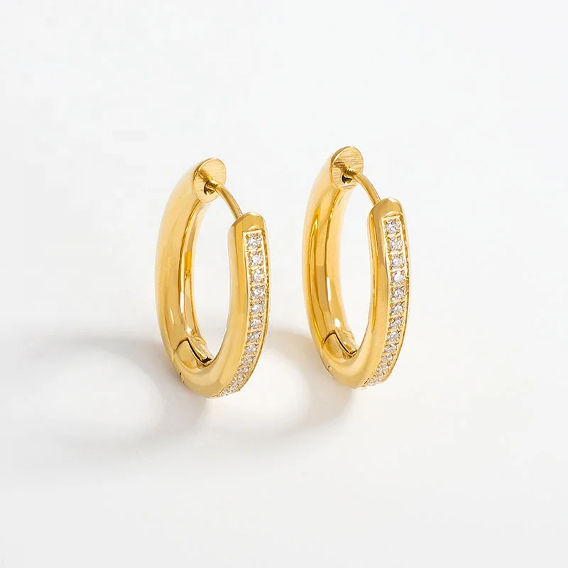 18k Gold Solid Cubic Zirconia Plated Small Stainless Steel Oavl Hoop Huggie Zircon Fashion Jewelry Earrings
18k Gold Solid Cubic Zirconia Plated Small Stainless Steel Oavl Hoop Huggie Zircon Fashion Jewelry Earrings
