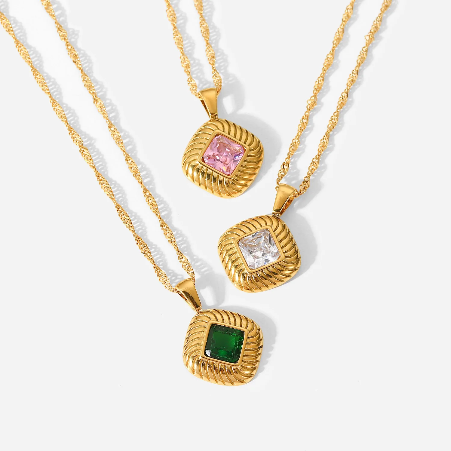 18K Gold Plated Square Button Colorful Zircon Jewelry Stainless Steel Cubic Zirconia necklace for Women
18K Gold Plated Square Button Colorful Zircon Jewelry Stainless Steel Cubic Zirconia necklace for Women