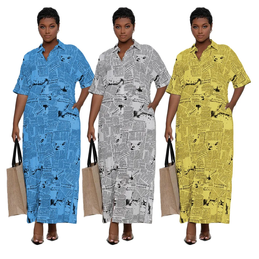 Casual women newspaper printing turn-down collar shirt dress short sleeve ladies maxi dress shirtdress, Picture color
Casual women newspaper printing turn-down collar shirt dress short sleeve ladies maxi dress shirtdress, Picture color
