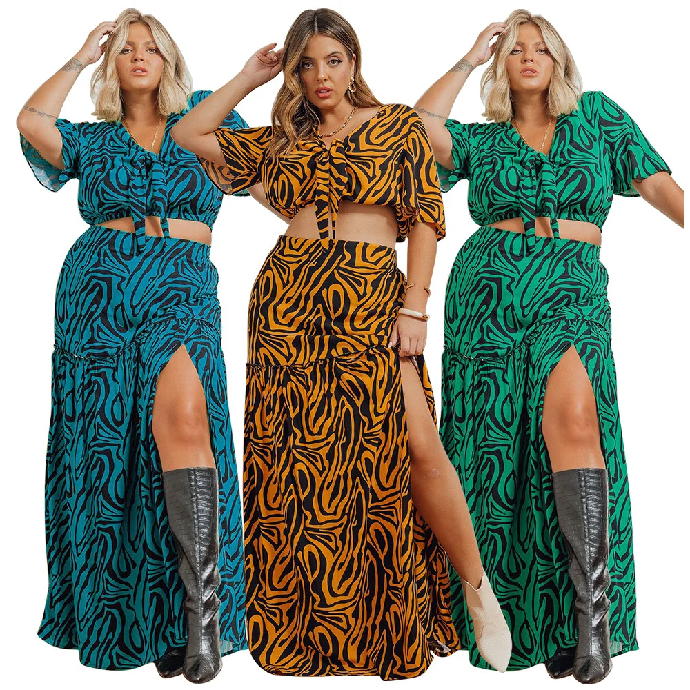 2022 Summer Fashion Sexy Print V Neck Strap Navel Short Sleeve Top Two Piece Set Casual Slit Long Skirt Plus Size Skirt Suit, Green,yellow,blue
2022 Summer Fashion Sexy Print V Neck Strap Navel Short Sleeve Top Two Piece Set Casual Slit Long Skirt Plus Size Skirt Suit, Green,yellow,blue