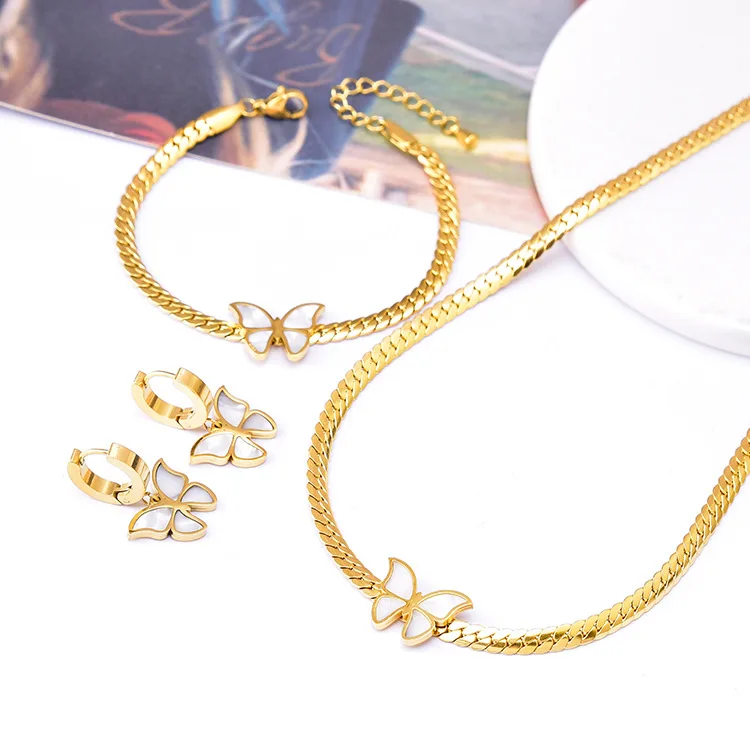Daihe New Stainless Steel Butterfly 18k Gold Plated Jewelry Cuban Link Shell Butterfly Necklace Bracelet Set For Women
Daihe New Stainless Steel Butterfly 18k Gold Plated Jewelry Cuban Link Shell Butterfly Necklace Bracelet Set For Women