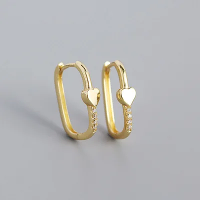 New Style Gold Plated Sterling Silver Heart Earrings Geometric Zircon Silver Huggie Earring For Party
New Style Gold Plated Sterling Silver Heart Earrings Geometric Zircon Silver Huggie Earring For Party