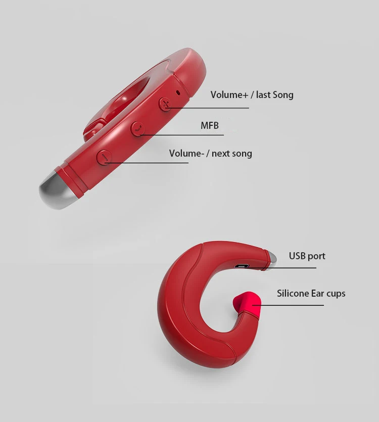 F88 Sports Ear Hook Handfree Bone Conduction Unilateral Headset Noise Cancelling Wireless Bluetooth V5.0 Earphone for IP Samsung - ANKUX.COM