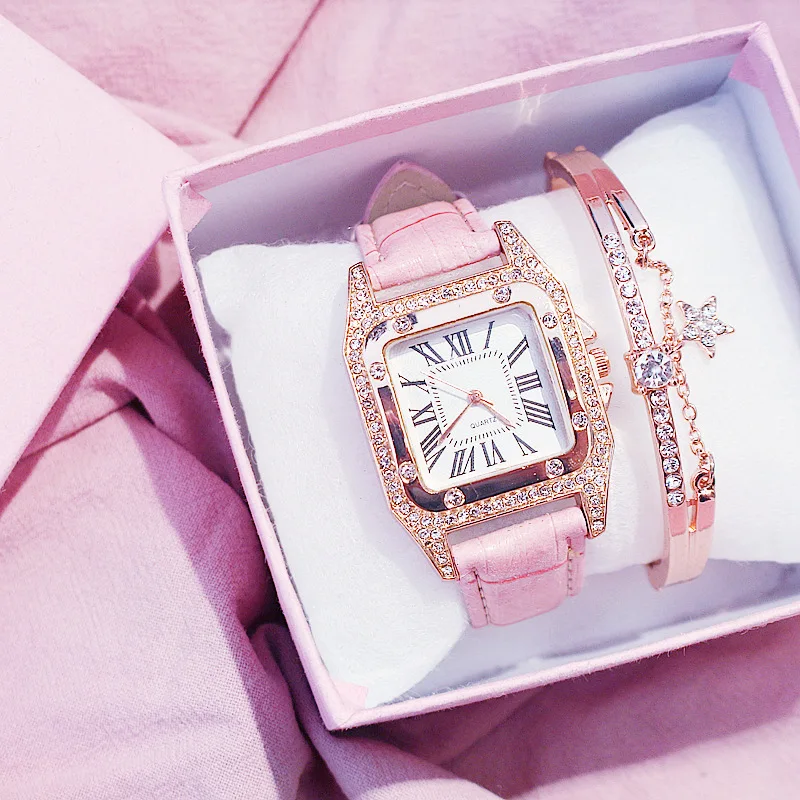 Women Diamond Watch Starry Square Dial women Bracelet Watch +bracelet+box Set Ladies Leather Band Quartz Wristwatch Female Clock
Women Diamond Watch Starry Square Dial women Bracelet Watch +bracelet+box Set Ladies Leather Band Quartz Wristwatch Female Clock