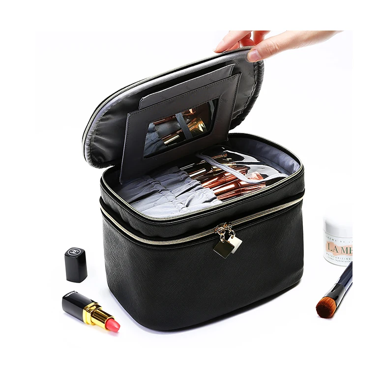 New Trend PU Toiletry Travel Organizer Luxury Cosmetic Makeup Bag with Mirror For Women