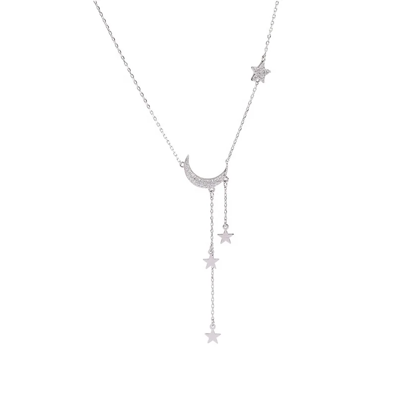 Star Moon Tassel Pendant Jewelry CZ Stone Women 925 Sterling Silver Mom Necklace, White
Star Moon Tassel Pendant Jewelry CZ Stone Women 925 Sterling Silver Mom Necklace, White