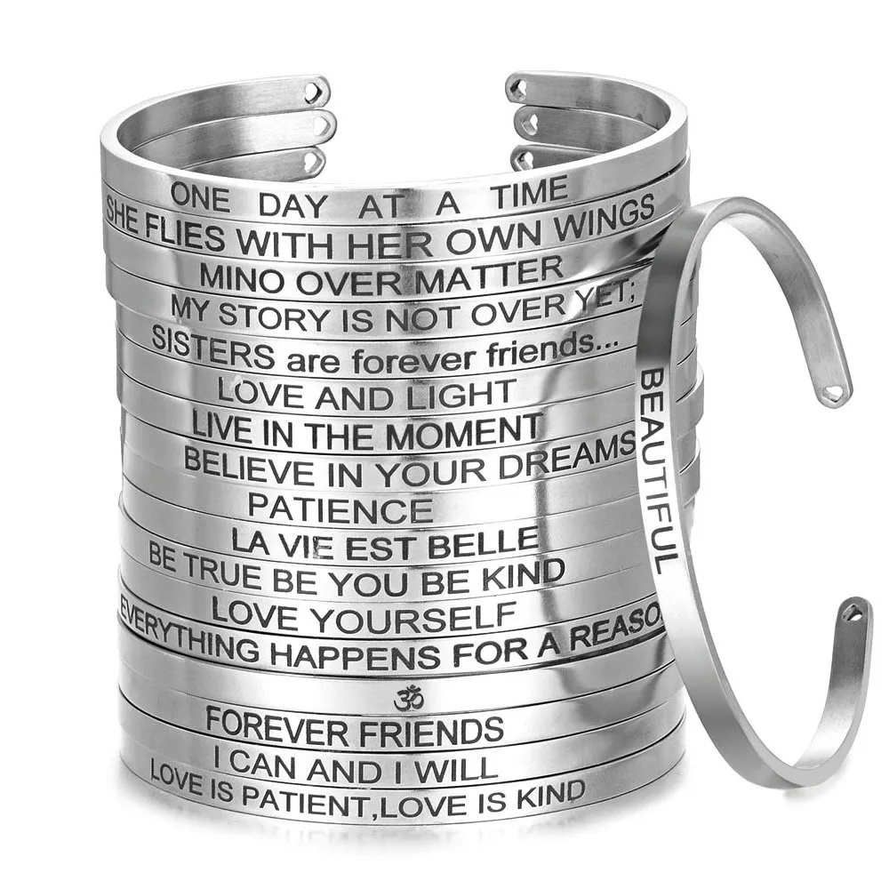 4mm Jewelry Silver Tone Logo Lasered Personalized Inspiration Message Stainless Steel Open Customized Cuff Bangle Women
4mm Jewelry Silver Tone Logo Lasered Personalized Inspiration Message Stainless Steel Open Customized Cuff Bangle Women