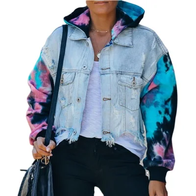 Jean Jacket Women Loose Casual Blue Hoodies Coats Tie Dye Sleeve Patchwork Denim Coats Female Outwear
Jean Jacket Women Loose Casual Blue Hoodies Coats Tie Dye Sleeve Patchwork Denim Coats Female Outwear