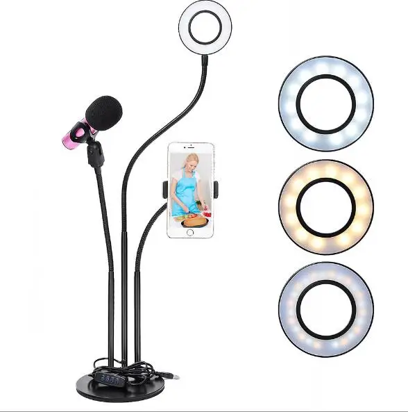 2020 New 360 Degree Rotating Flexible Adjustable 3 in 1 Selfie ring Light Phone Stand with Microphone Holder for live video, Black,white
2020 New 360 Degree Rotating Flexible Adjustable 3 in 1 Selfie ring Light Phone Stand with Microphone Holder for live video, Black,white
