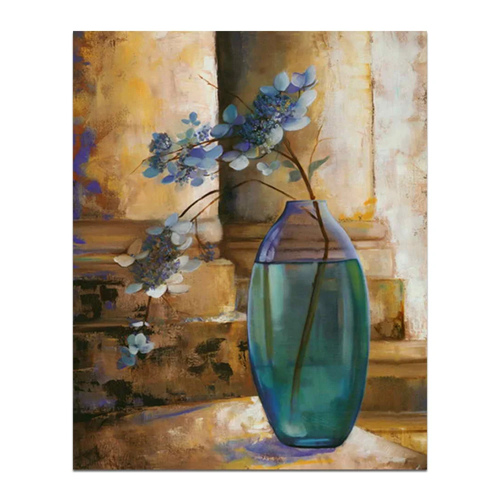 Handmade Still Life Glass Painting Pictures Flower Vase Painting