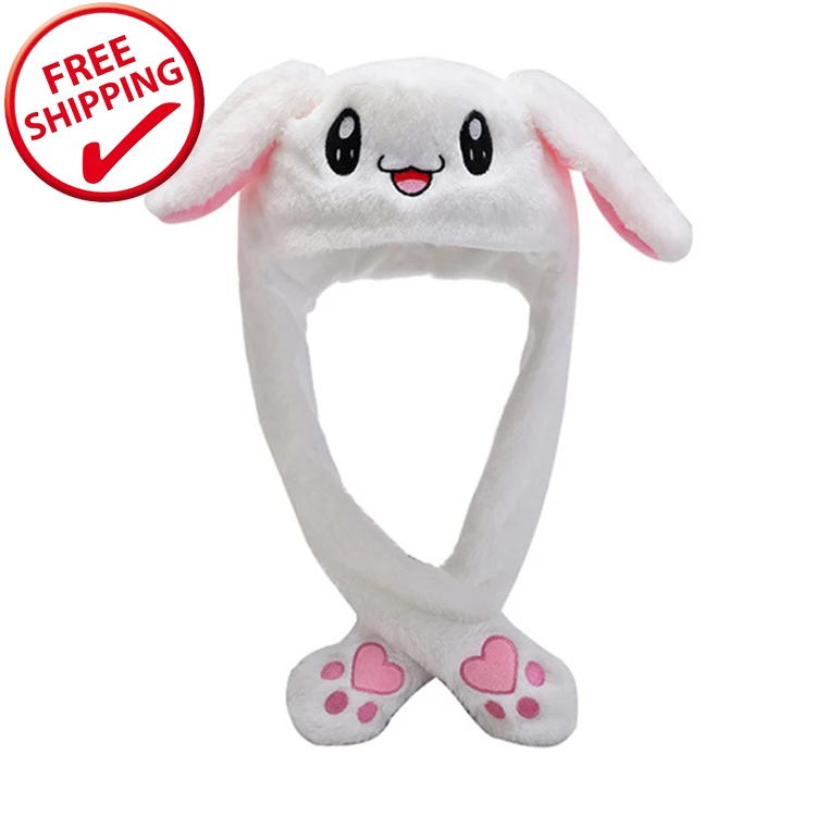 

Fashion Rabbit Hat Ear Moving Jumping Plush Hat With Lamp Preppy Style Funny Toys Cap Good Gift For Women Girls Hat