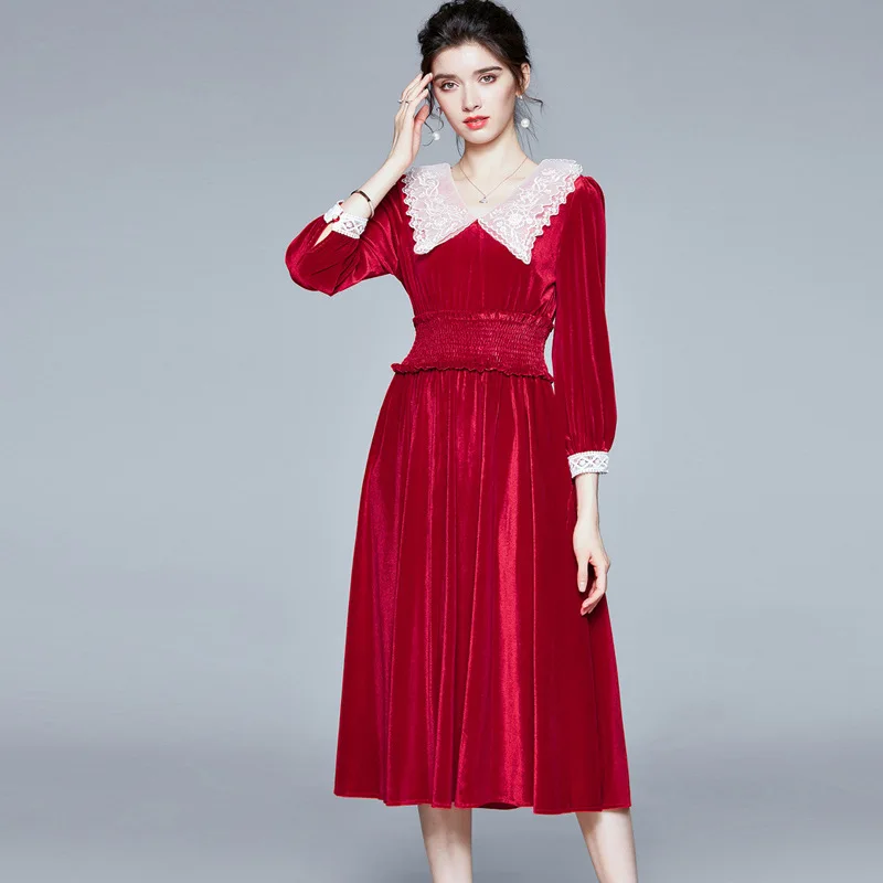 Hepburn style red dress skirt 2020 new French retro waist doll collar gold velvet dress evening dresses elegant, Shown
Hepburn style red dress skirt 2020 new French retro waist doll collar gold velvet dress evening dresses elegant, Shown