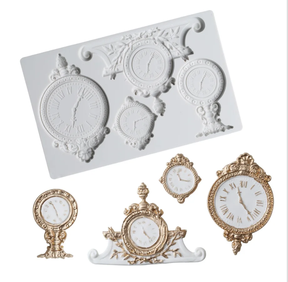 S72 4pcs pocket watch clock Silicone mould for DIY cake decoration 3d soft pottery glue dropping mold for resin, Random 
S72 4pcs pocket watch clock Silicone mould for DIY cake decoration 3d soft pottery glue dropping mold for resin, Random