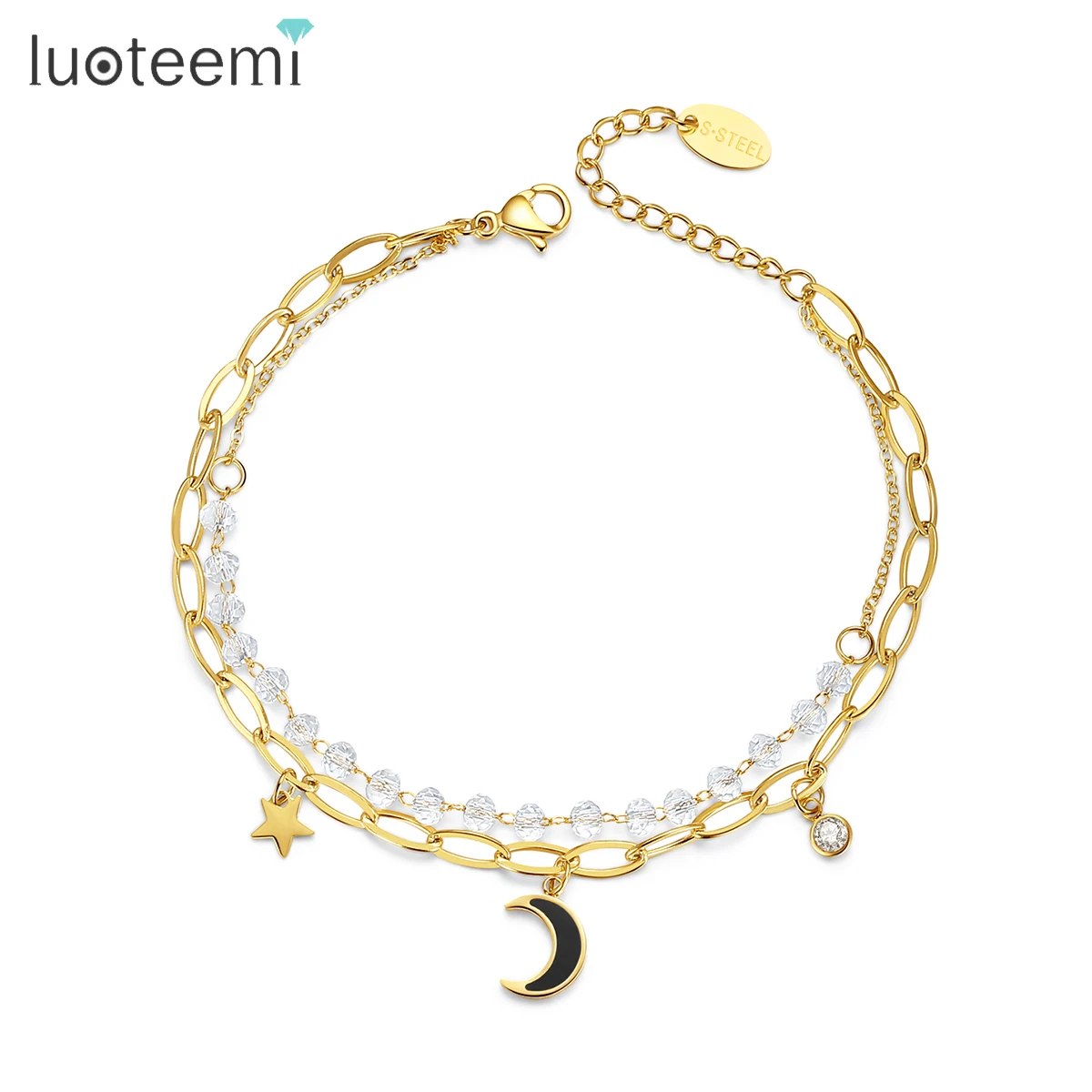 SP-LAM Crystal Bead Adjustable Star&Moon Stainless Steel Luxury Woman Star Moon Chain Double Layer Bracelet
SP-LAM Crystal Bead Adjustable Star&Moon Stainless Steel Luxury Woman Star Moon Chain Double Layer Bracelet