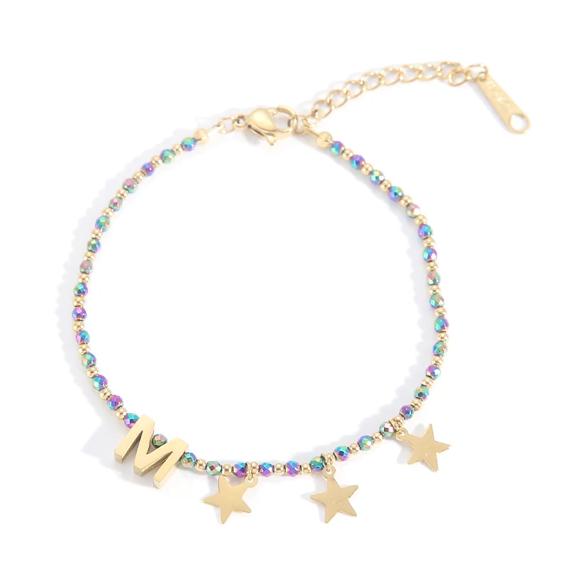Hot Selling 14K Gold Plated Stainless Steel Colorful Crystal Letter Beads Handmade Jewelry Bracelet
Hot Selling 14K Gold Plated Stainless Steel Colorful Crystal Letter Beads Handmade Jewelry Bracelet