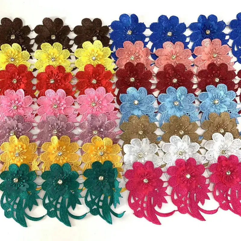 Wholesale customization Lace polyester 3D flower Guipure lace rhinestone decoration trimming embroidery lace trim, Red/balck/ blue/ white
Wholesale customization Lace polyester 3D flower Guipure lace rhinestone decoration trimming embroidery lace trim, Red/balck/ blue/ white