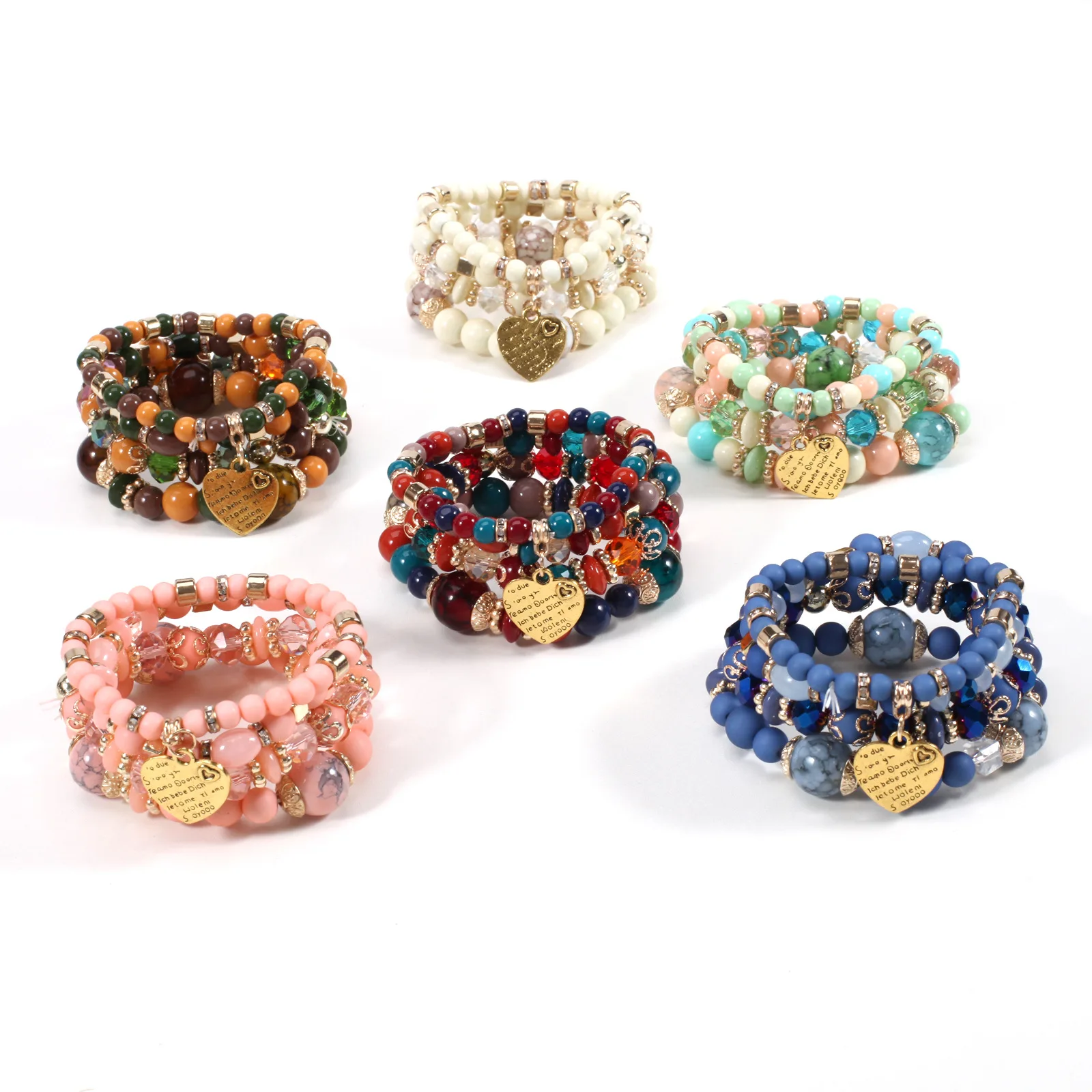 Bohemia Fashion Multi Layer Colorful Glass Beads Letter Bracelet Elastic Rhinestone Crystal Heart Charm Bracelet Set For Women
Bohemia Fashion Multi Layer Colorful Glass Beads Letter Bracelet Elastic Rhinestone Crystal Heart Charm Bracelet Set For Women