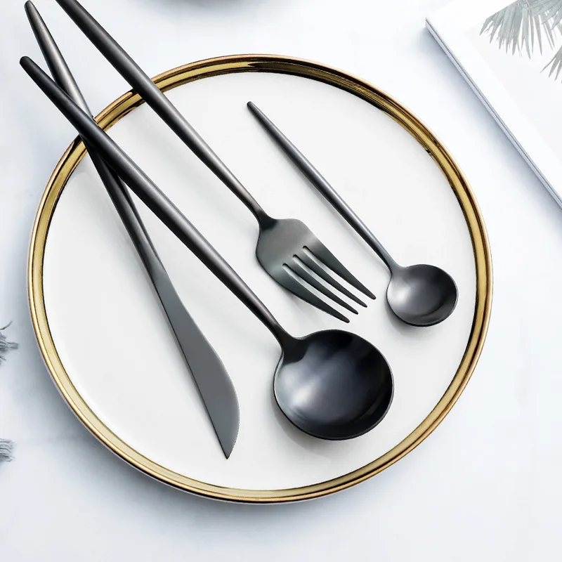 High Quality 18/10 Stainless Steel Black Matte Cutlery hotel restaurant knife fork spoon Black Flatware Set
High Quality 18/10 Stainless Steel Black Matte Cutlery hotel restaurant knife fork spoon Black Flatware Set