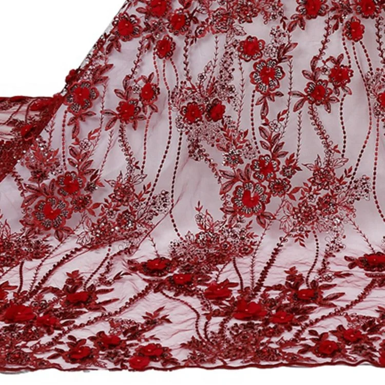 Most selling red beautiful flower embroidered tulle mesh heavy beaded lace fabrics for evening dresses
Most selling red beautiful flower embroidered tulle mesh heavy beaded lace fabrics for evening dresses