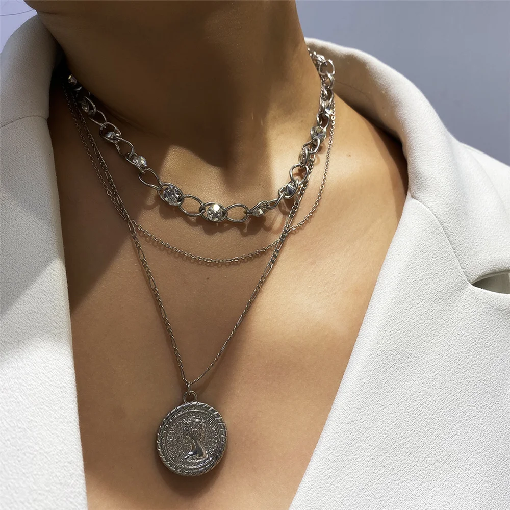 Women Carved Coin Pendant Necklace Multilayer Rhinestone Jewel Crystal Clavicle Necklace Jewel 2020, Picture
Women Carved Coin Pendant Necklace Multilayer Rhinestone Jewel Crystal Clavicle Necklace Jewel 2020, Picture