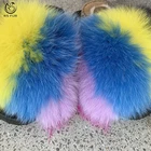 2019 women eva black shoes fashion fox fur slippers for summer