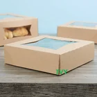 Gift Kraft Paper Pie Boxes Auto Popup Pie Bakery Kraft Paper Box With Display Window