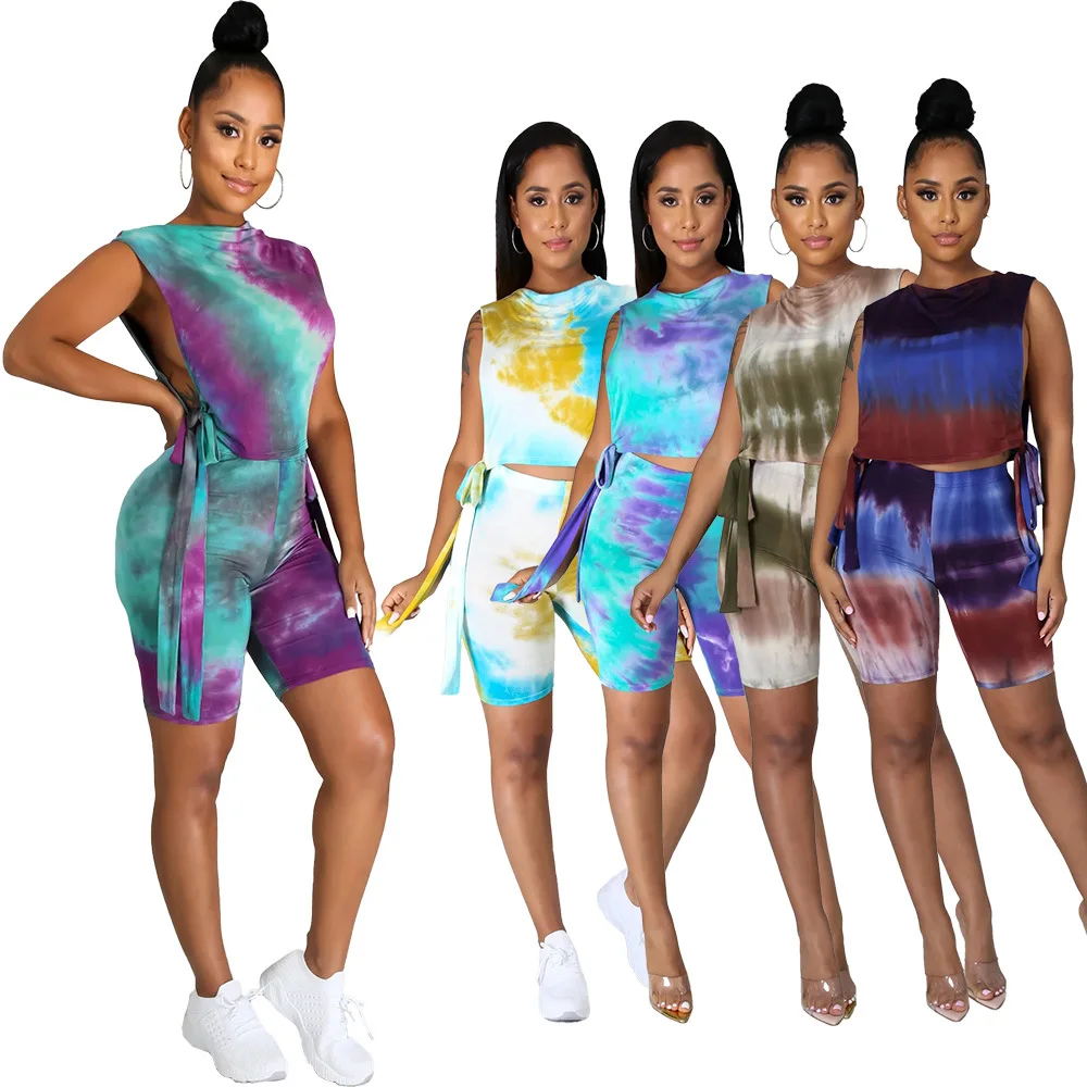2021 Fashion Tie Dye Side Bandage Short Set Ladies Casual 2 Pcs Lace Up Tank Top And Shorts Outfits Summer Women Two Piece Set, Red/black/rose red/blue/khaki
2021 Fashion Tie Dye Side Bandage Short Set Ladies Casual 2 Pcs Lace Up Tank Top And Shorts Outfits Summer Women Two Piece Set, Red/black/rose red/blue/khaki
