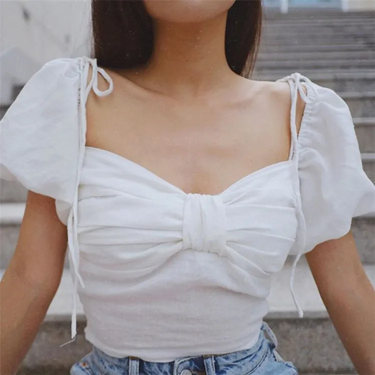 Sweet Short Sleeve Women White Blouse French Lace Up Square Collar Pleated Puff Sleeves Blouse Ladies Tops Blouse
Sweet Short Sleeve Women White Blouse French Lace Up Square Collar Pleated Puff Sleeves Blouse Ladies Tops Blouse
