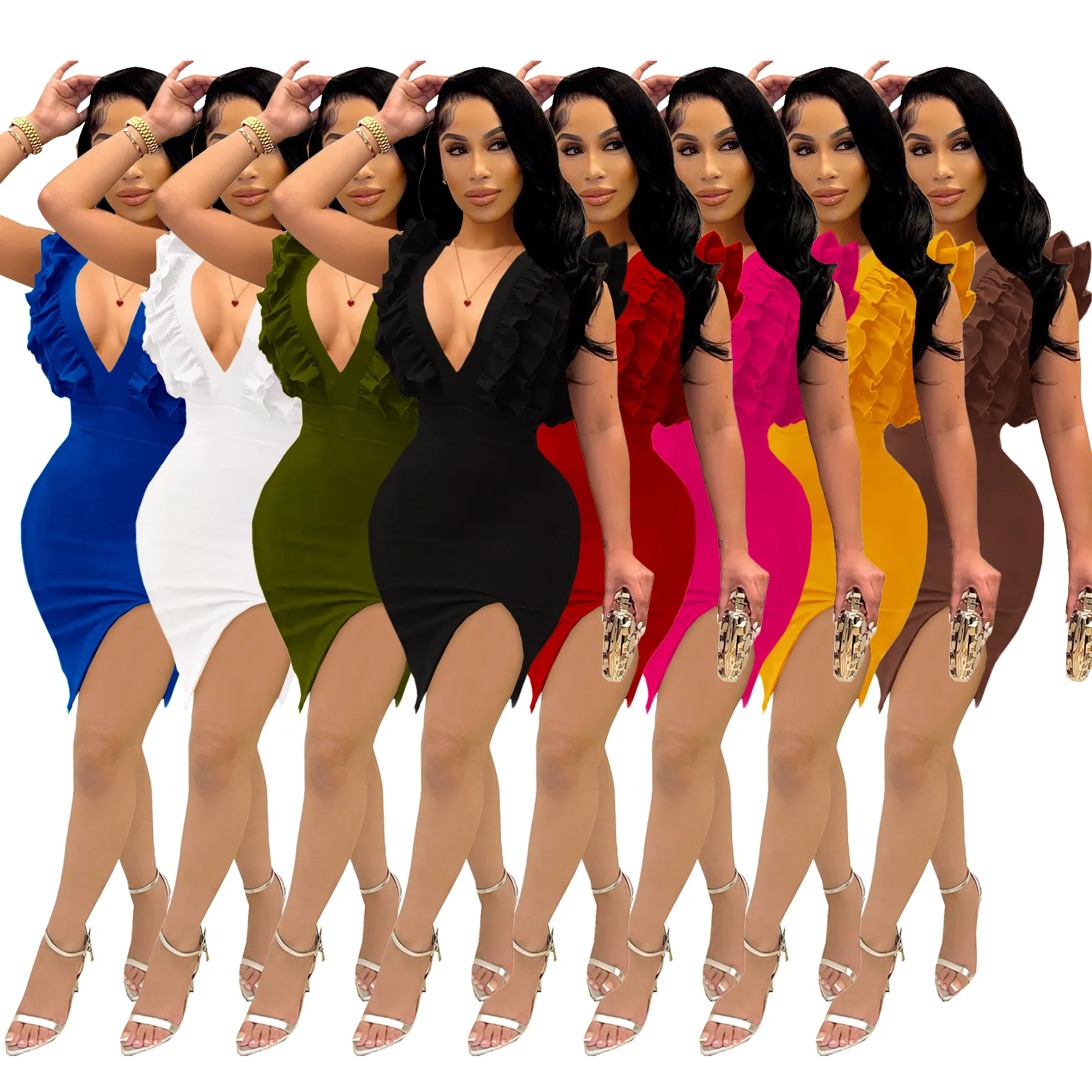 S-5XL Plus Size Solid Sleeveless Tunic Dress Backless Side Split Dress Patchwork Ruffles V Neck Bodycon Dress
S-5XL Plus Size Solid Sleeveless Tunic Dress Backless Side Split Dress Patchwork Ruffles V Neck Bodycon Dress