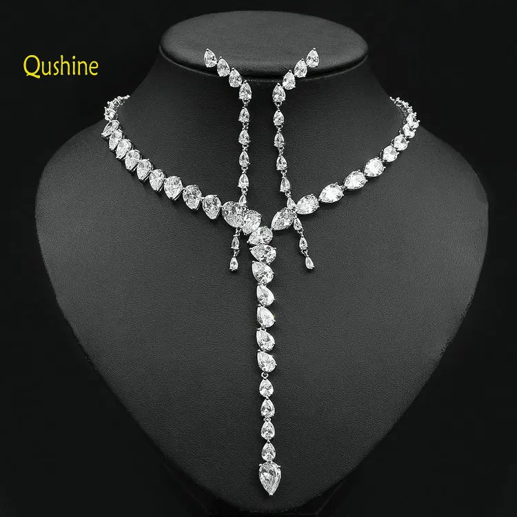 Qushine Wedding Jewelry Set Double Colors Water Drop Real Gold-plated Zircon Necklace Earrings Set 
Qushine Wedding Jewelry Set Double Colors Water Drop Real Gold-plated Zircon Necklace Earrings Set