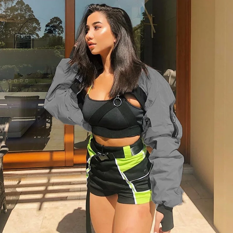 HC3335W09 Hot sale army jacket lady hip hop clothing irregular high waist reflective jacket women
HC3335W09 Hot sale army jacket lady hip hop clothing irregular high waist reflective jacket women