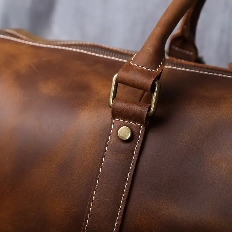 Vintage Brown Crazy Horse Leather Duffle Weekend Duffel Bag with Shoes Compartment Real Leather Travel Bag For Men 12 Hc7f201b01aca411189feb734a01c93d9Y