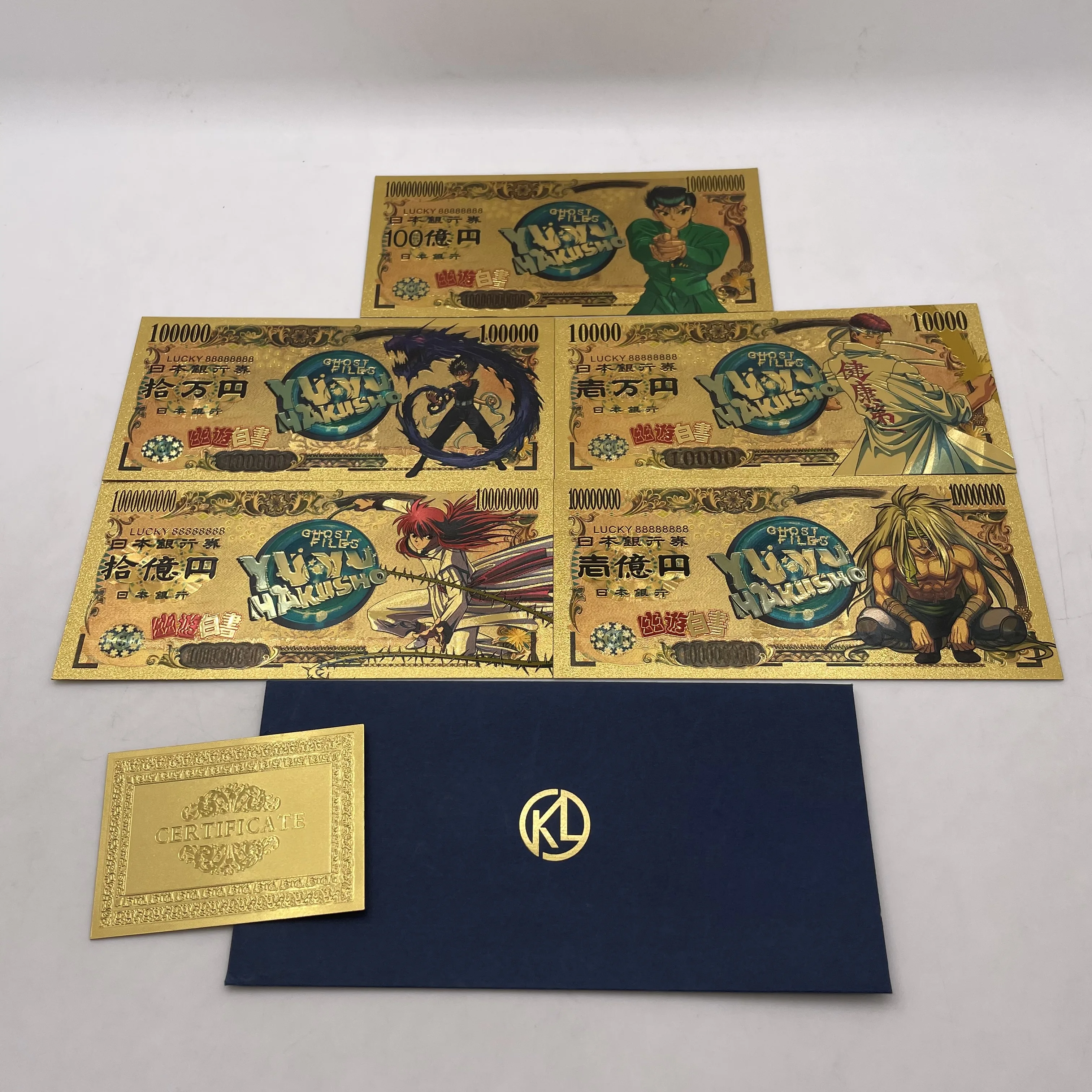 5 Type Japanese Classic Gold Banknote Anime YuYu Hakusho Yusuke Urameshi Minamino Shuuichi Action Banknote Collection Cards
5 Type Japanese Classic Gold Banknote Anime YuYu Hakusho Yusuke Urameshi Minamino Shuuichi Action Banknote Collection Cards