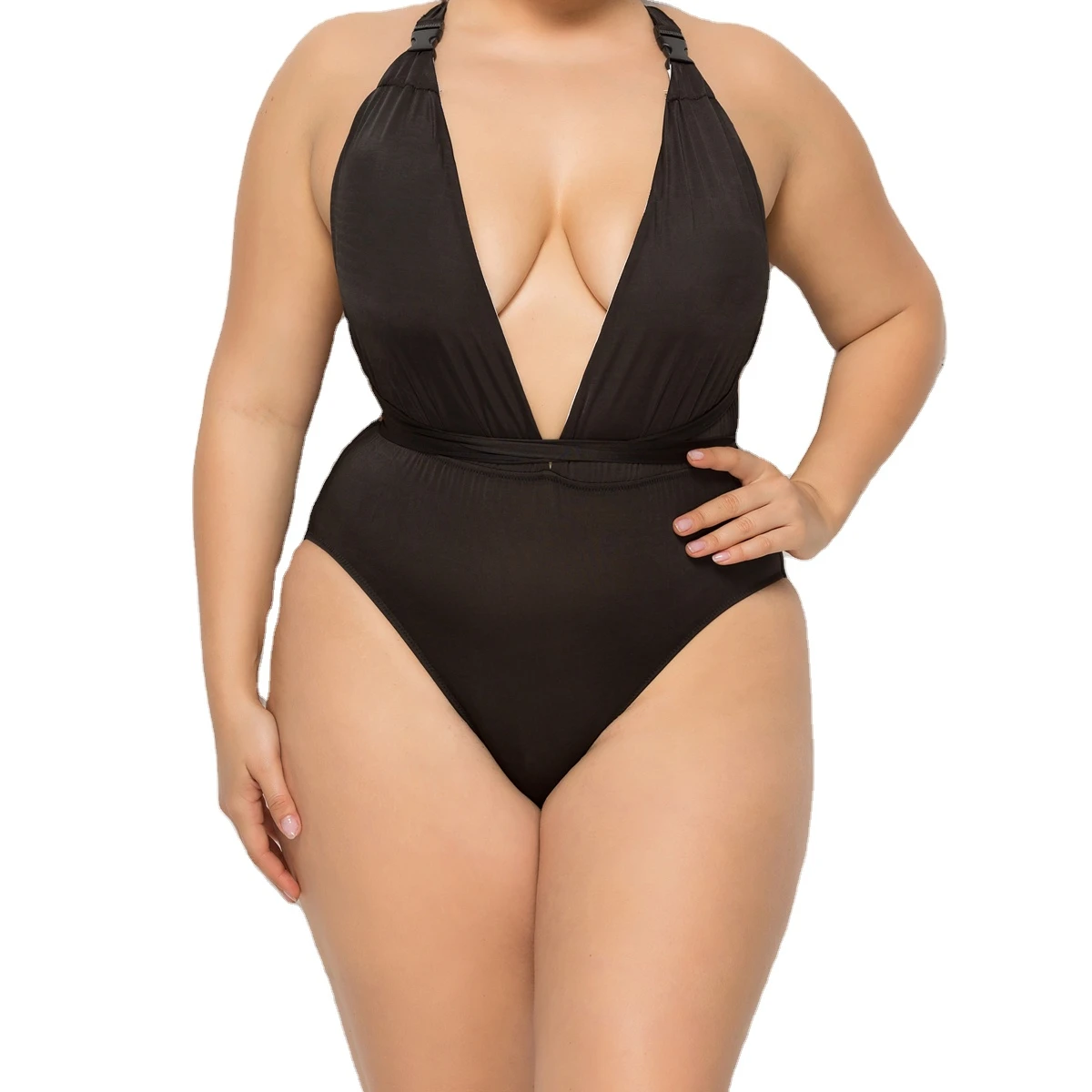 2021 Fashion Black Plus Size Swimwear Solid Swimsuit Deep V Sexy Female 1 piece Swimsuit, Shown
2021 Fashion Black Plus Size Swimwear Solid Swimsuit Deep V Sexy Female 1 piece Swimsuit, Shown