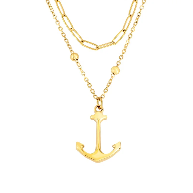 Fashion Jewelry Stainless Steel 2 Layered Chain 18K Gold Plated Anchor Pendant Necklace 
Fashion Jewelry Stainless Steel 2 Layered Chain 18K Gold Plated Anchor Pendant Necklace