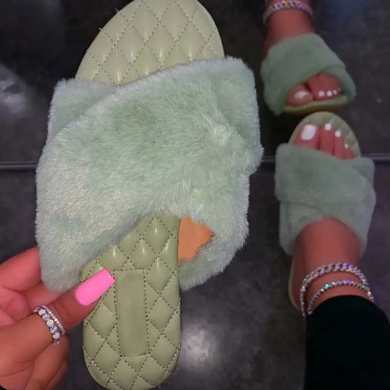 Woman Slides Fluffy Slippers Women's fur Cross Tie Soft Pu Ladies Shoes Fashion Comfortable New Casual Female Open Toe Footwear 
Woman Slides Fluffy Slippers Women's fur Cross Tie Soft Pu Ladies Shoes Fashion Comfortable New Casual Female Open Toe Footwear
