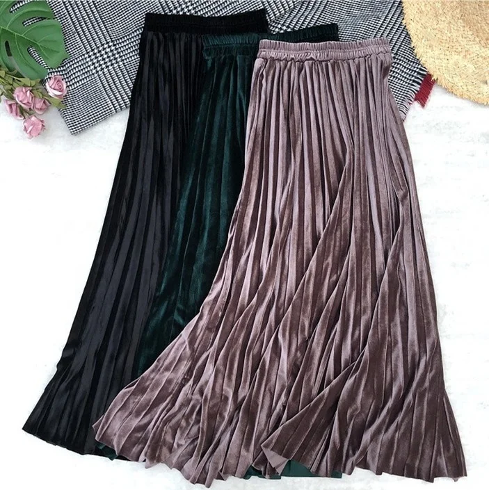 Pleuche pleated skirts women's autumn and winter high waist thin A line long dress cover crotch black / green / pink skirts, 3 colors
Pleuche pleated skirts women's autumn and winter high waist thin A line long dress cover crotch black / green / pink skirts, 3 colors