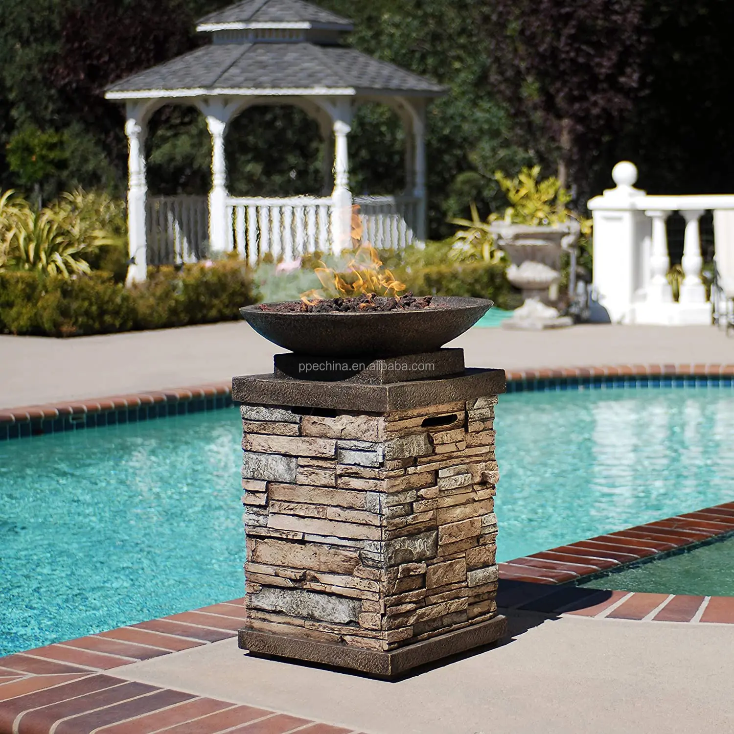 Standing outdoor gas stove stone heating fireplace fire pits