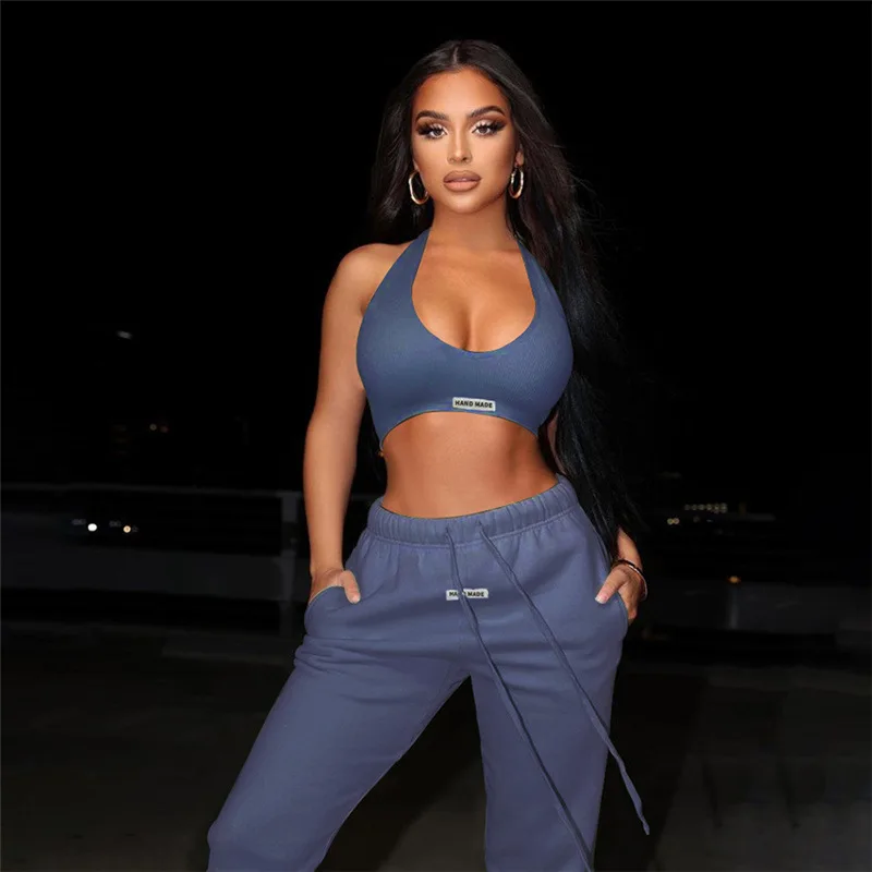 Wholesale Halter Top Drawstring Women Active Wear Sweatsuit Sets Tracksuit 2021
Wholesale Halter Top Drawstring Women Active Wear Sweatsuit Sets Tracksuit 2021