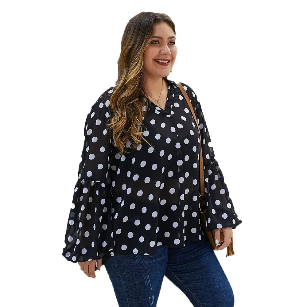 2020 New fashion plus size Women long sleeve Polka dots printed v-neck Women ladies Blouses Tops
2020 New fashion plus size Women long sleeve Polka dots printed v-neck Women ladies Blouses Tops