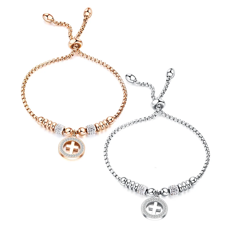 Titanium steel jewelry rose gold diamond cross bracelet adjustable lady bracelet (SK1012), As picture
Titanium steel jewelry rose gold diamond cross bracelet adjustable lady bracelet (SK1012), As picture