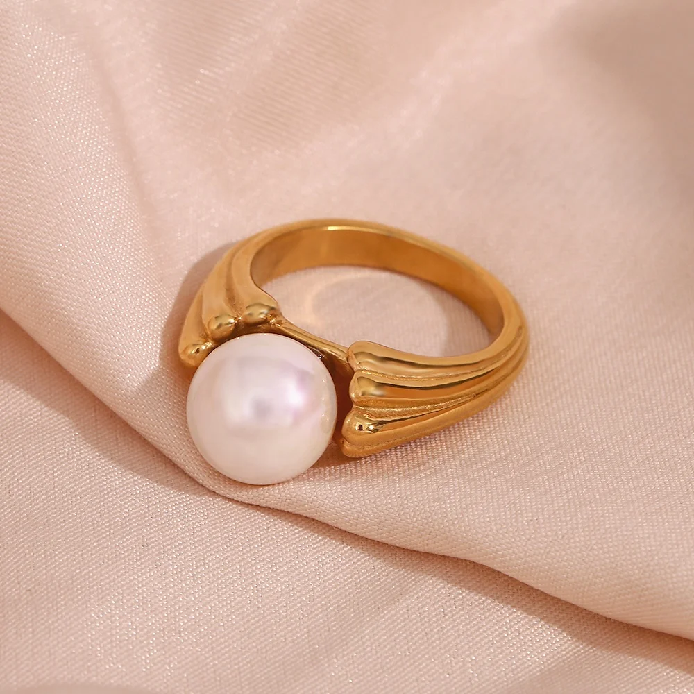 Fashion Statement ring Imitation Pearl Engagement Jewelry 18k Gold Plated Stainless Steel Rings Jewelry Women
Fashion Statement ring Imitation Pearl Engagement Jewelry 18k Gold Plated Stainless Steel Rings Jewelry Women