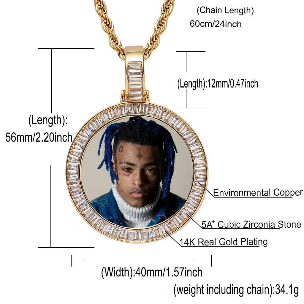 Custom photo memory gold silver men women pendant necklace, bling bling hip hop copper with iced out Cuban link chain jewelry