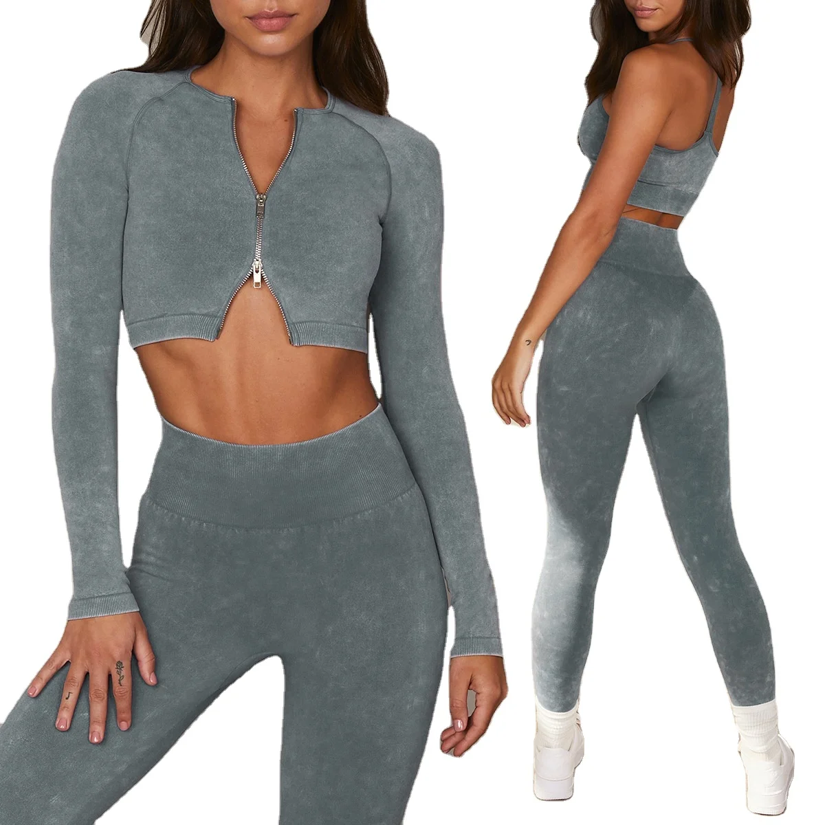 Imitation Jeans Fabric Workout Sand Washing Women Crop Jacket Sets Sports Wear Compression Leggings Seamless Yoga Sets 5 Pieces
Imitation Jeans Fabric Workout Sand Washing Women Crop Jacket Sets Sports Wear Compression Leggings Seamless Yoga Sets 5 Pieces