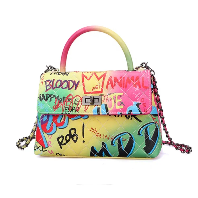 2021 Fashion Designer Lady Leather rainbow color Crossbody handbag Sling Bag Graffiti purse for Women, 5 color
2021 Fashion Designer Lady Leather rainbow color Crossbody handbag Sling Bag Graffiti purse for Women, 5 color