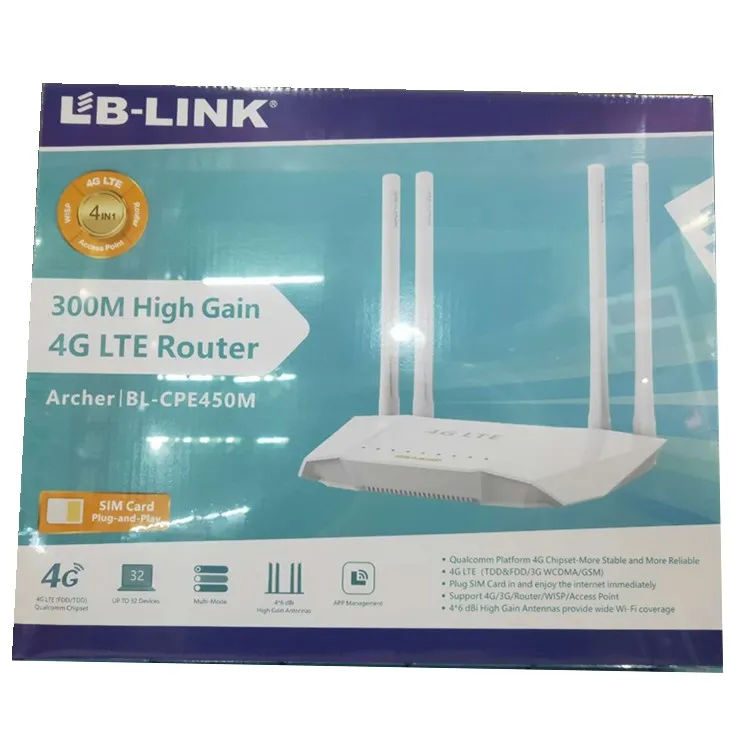 4G sim card LTE CPE Wireless Router 4 Antenna 300MbpsHigh Gain WIFI Speed 4*6 dBi Antennas
4G sim card LTE CPE Wireless Router 4 Antenna 300MbpsHigh Gain WIFI Speed 4*6 dBi Antennas