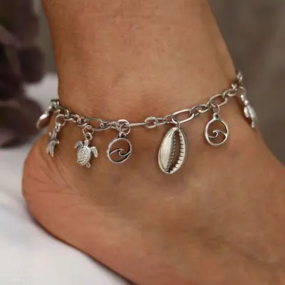 Hot Selling Vintage Antique Silver Plating Shell Turtle Charms Beach Summer Anklets for Women 
Hot Selling Vintage Antique Silver Plating Shell Turtle Charms Beach Summer Anklets for Women